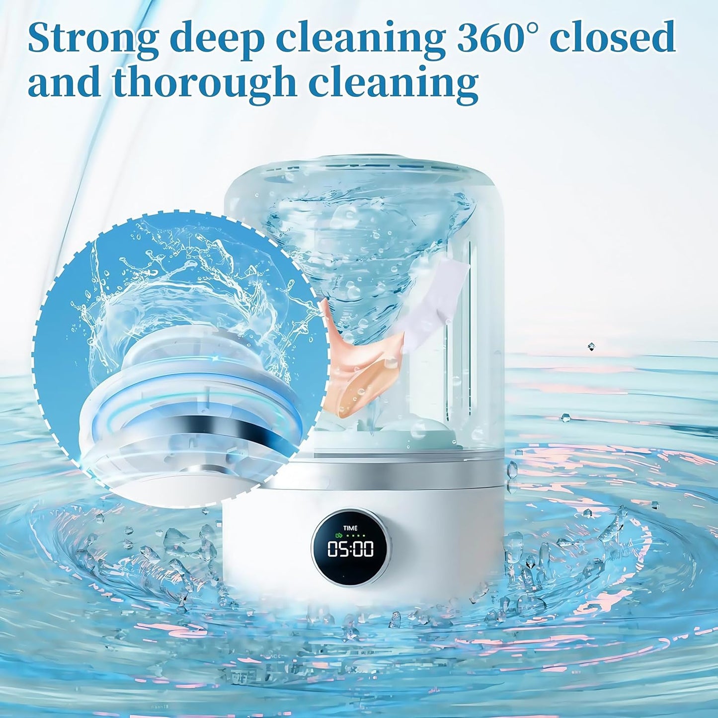 This revolutionary mini washing machine is engineered for a new era of convenience, offering a deep, hygienic clean for your most essential garments—no wall outlet required.