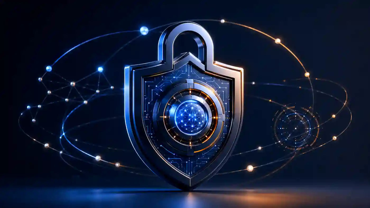 Applied AI for Cybersecurity Analysts course cover with AI cybersecurity shield, SOC dashboards, threat analysis, and digital defense network