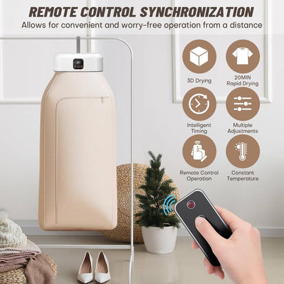 Remote control synchronization for an EDGAB drying machine with features listed on a wall.