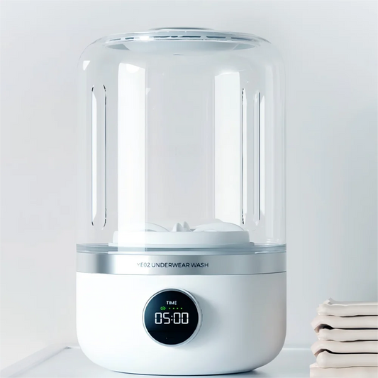 White EDGAB mini washing machine with digital display on a white background