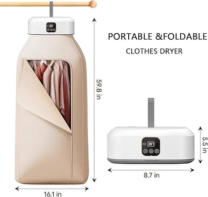 Portable and foldable clothes dryer with dimensions displayed