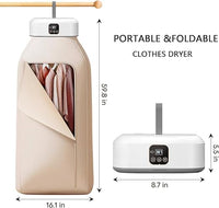 Portable and foldable clothes dryer with dimensions displayed