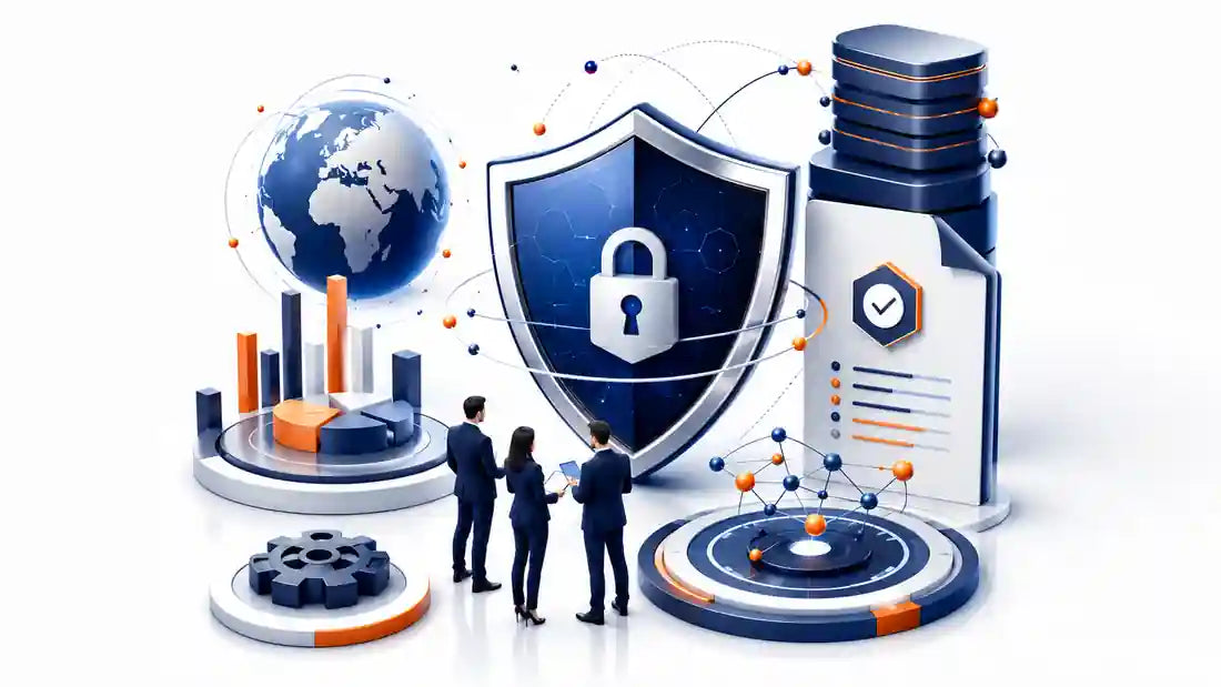 Cybersecurity risk management and compliance course cover showing professional digital security, governance, controls, risk assessment, and audit readiness